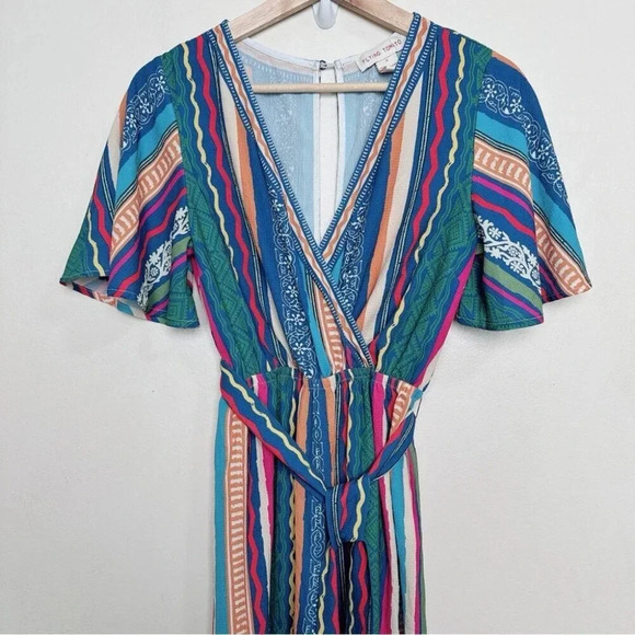 Flying Tomato Womens Small Multistripe Belted  Jumpsuit - Picture 2 of 13